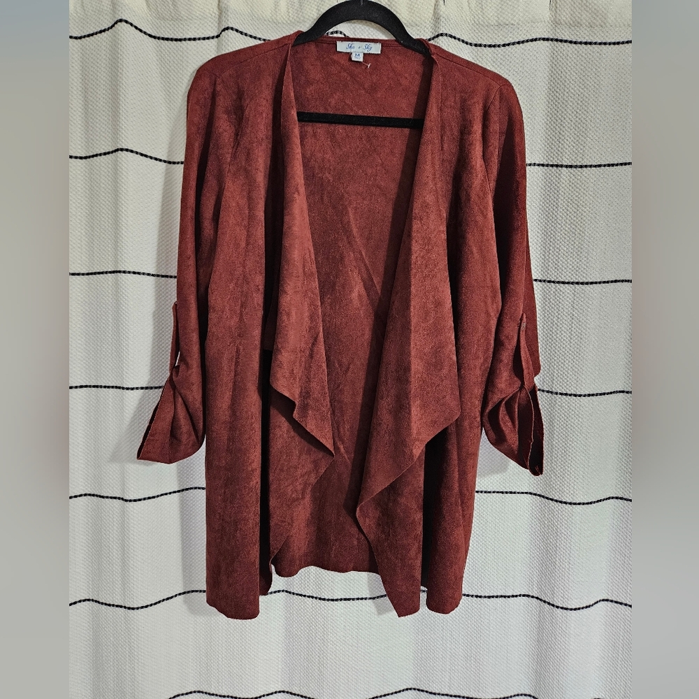 She + Sky Open Front Cardigan in Rust